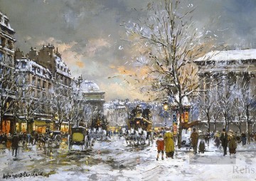 Antoine Blanchard Omnibus auf der Place de la Madeleine Winter Ölgemälde
